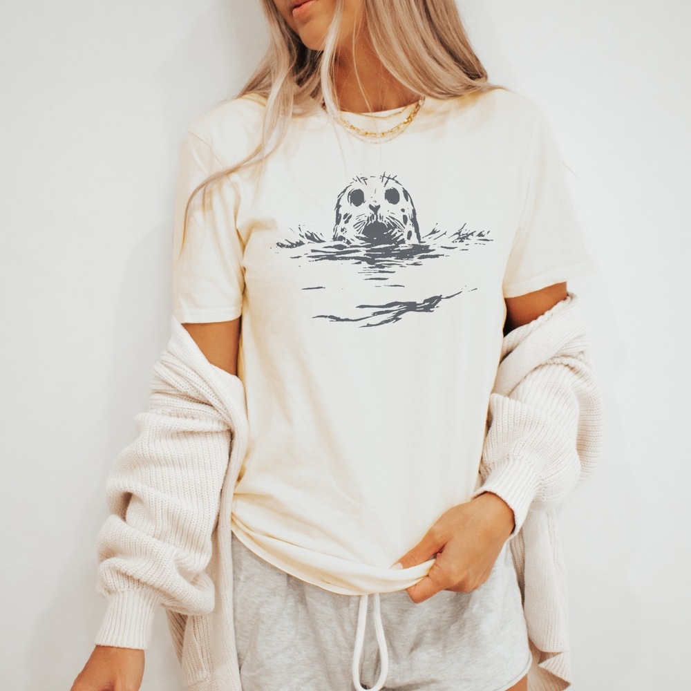 Seal Harbor Linocut Illustration Animal Art Shirt